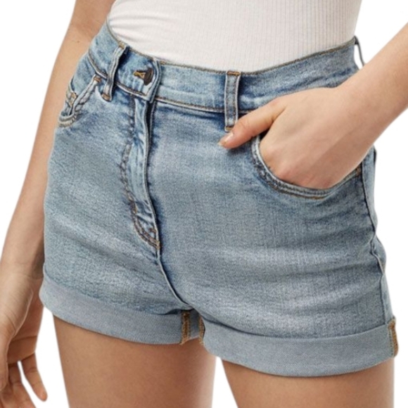 Aritzia Wilfred Free Jovovich Denim Shorts Retro Y2K Womens 6 Jorts Cuffed Blue - Picture 1 of 13